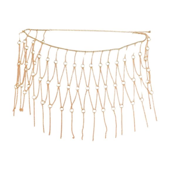 Women Gold Metal Chain Circle Rings Skirt Long Tassel Belt Cover Up Waist S M main image 14